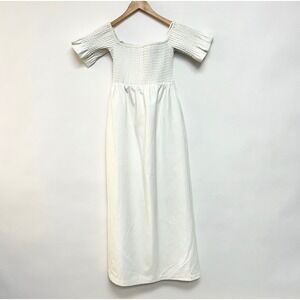STAUD White Smocked Off Shoulder Maxi Dress Puff Sleeve
